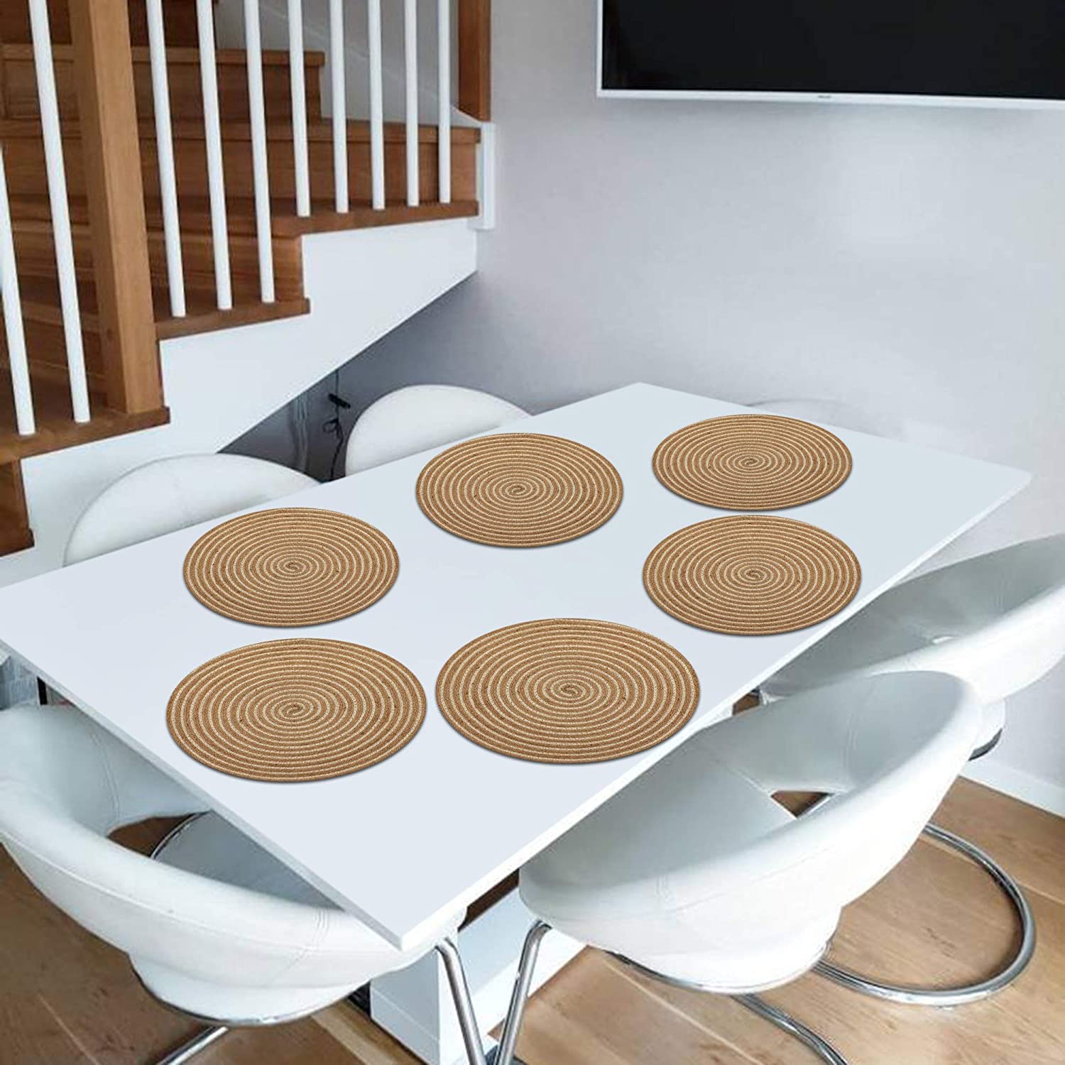 Natural Jute Placemat for Dining Table Set of 6 (Beige, 15x15 Inch)