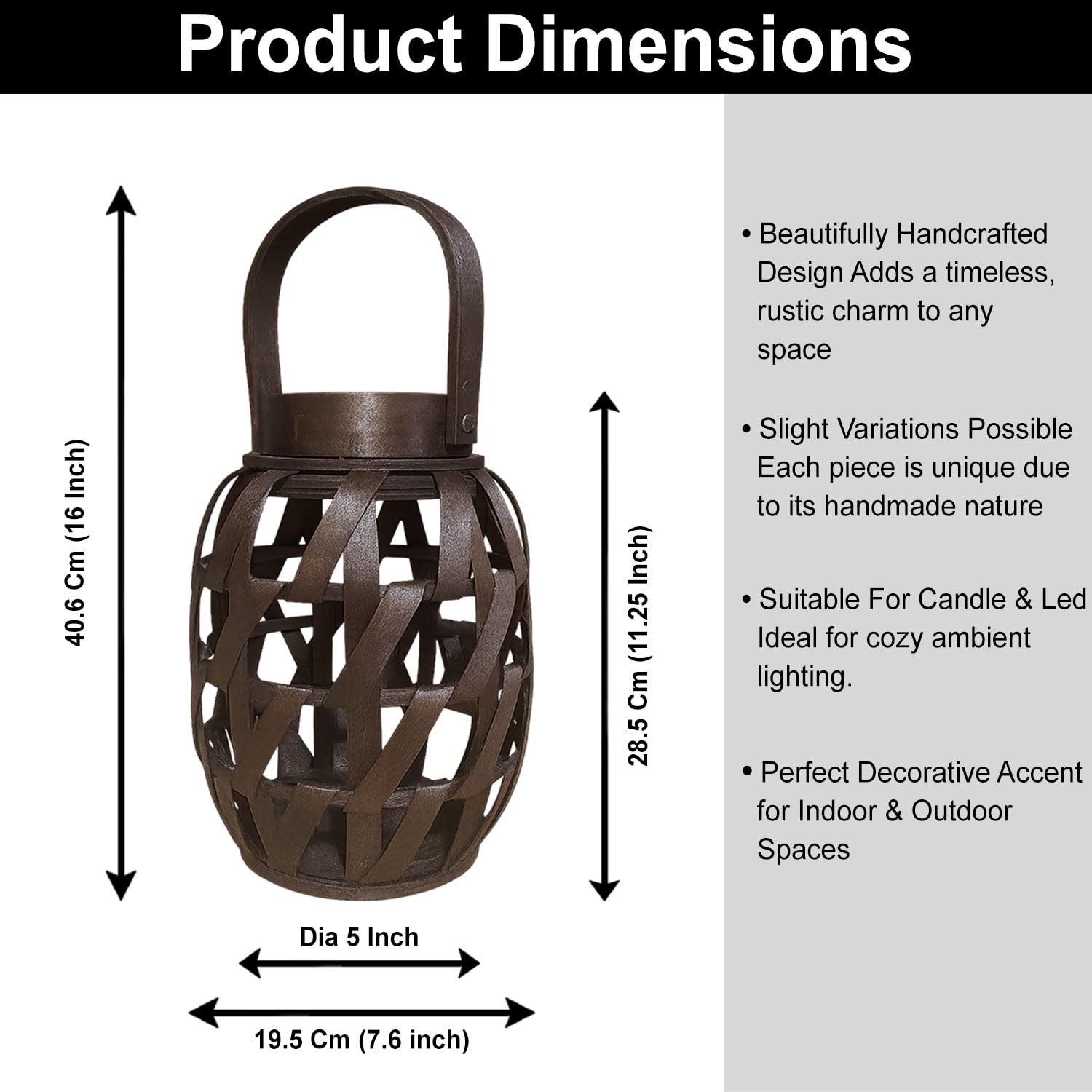 Bamboo Woven Lantern With Handle( 28x19x19 cm ) Brown
