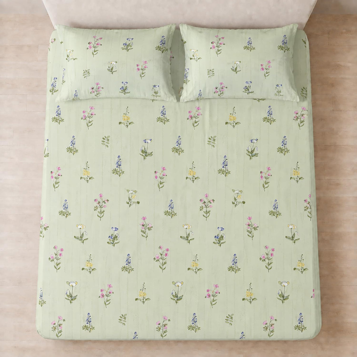 Double Bedsheet with 2 Pillow Covers Premium 240 TC 100% Cotton Feel King Size ( Grey 108x108 inch )