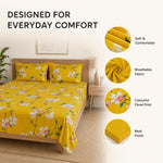 Double Bedsheet With 2 Pillow Covers Floral Pattern 200 TC 100% Cotton Feel ( Queen Size 90x90 Inch Red Set Of 3 )