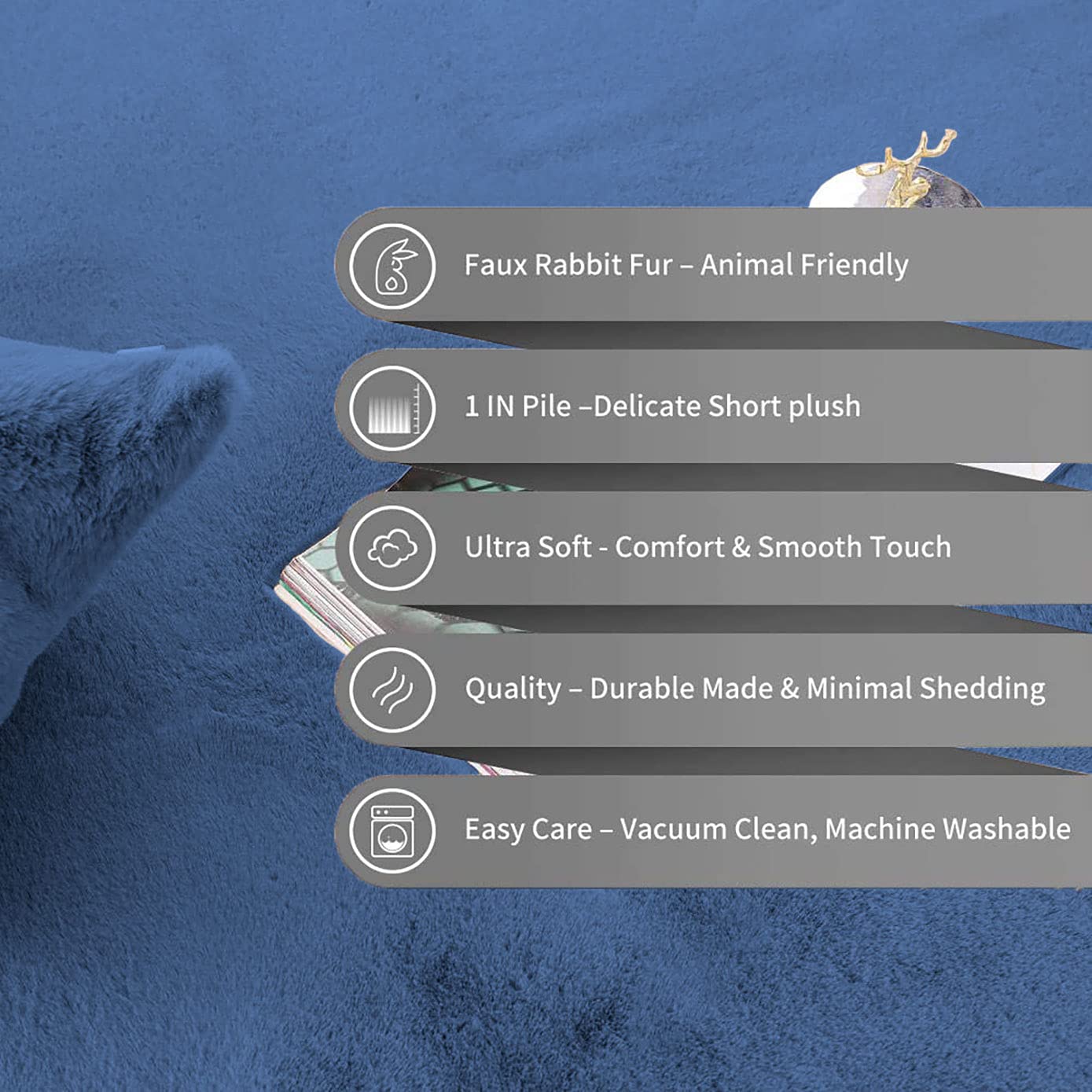 Rabbit Fur Soild Bath (Blue, 40x60 cm)