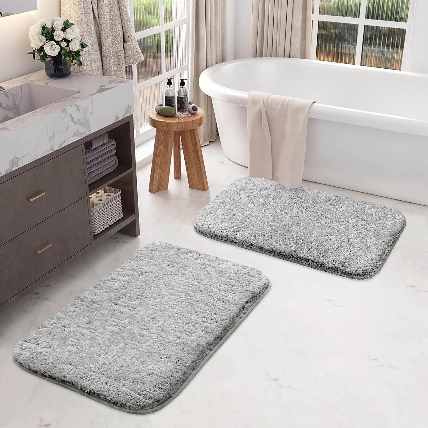 Vegas Microfiber Bath Mat (40x60 cm, Silver) Pack of 2