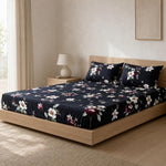 Double Bedsheet with 2 Pillow Covers 220 TC 100% Cotton Feel ( King Size Navy 90x100inch )