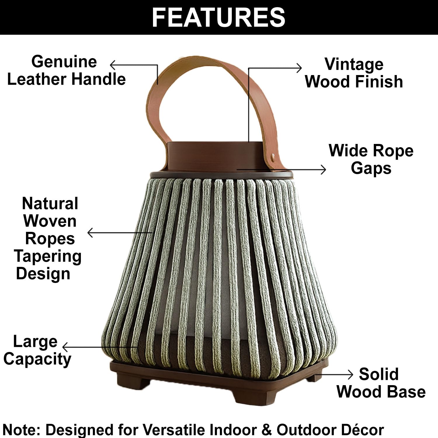 Bamboo Woven Lantern With Handle ( 22x18x18 cm ) Seige