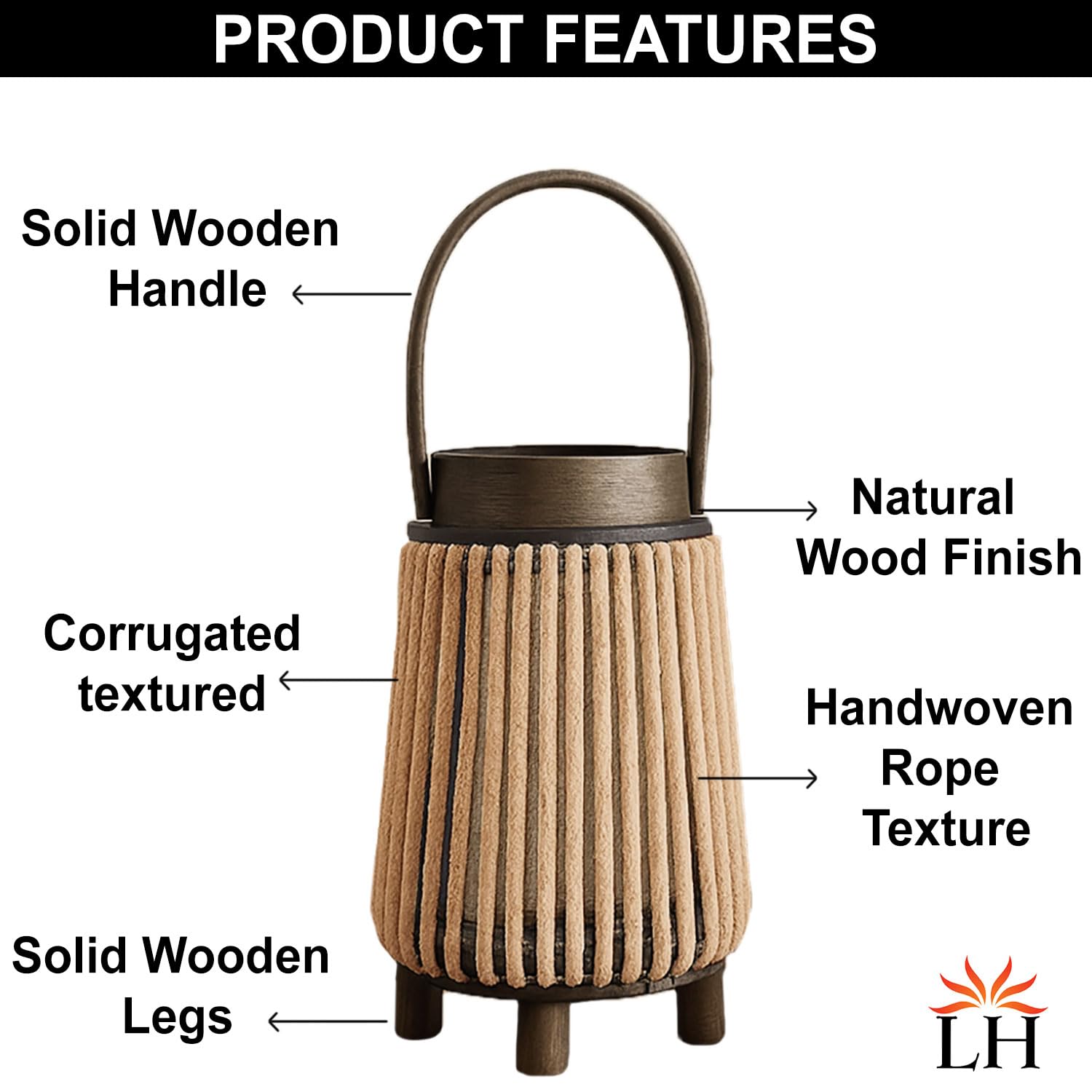 Bamboo Woven Lantern With Handle ( 23x15x15 cm ) Gold