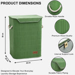 Rectangle Bamboo Laundry Basket for Clothes(Green, 40x30x50 cm)