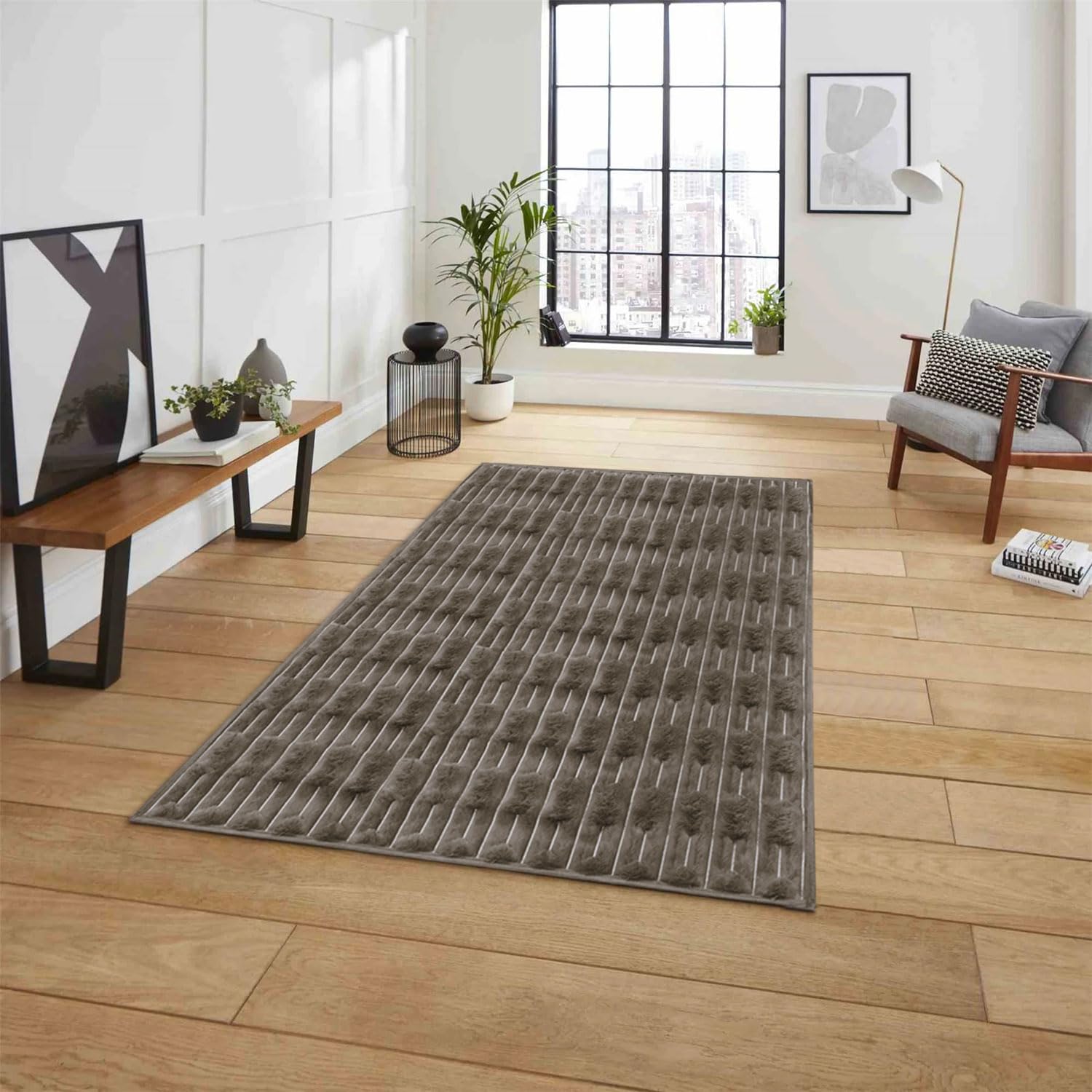 Rabbit Tail Fur Carpet (3x5 Feet, Cocoa)