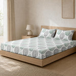 Double Bedsheet with 2 Pillow Covers 220 TC 100% Cotton Feel ( King Size Teal&Grey 90x100inch )