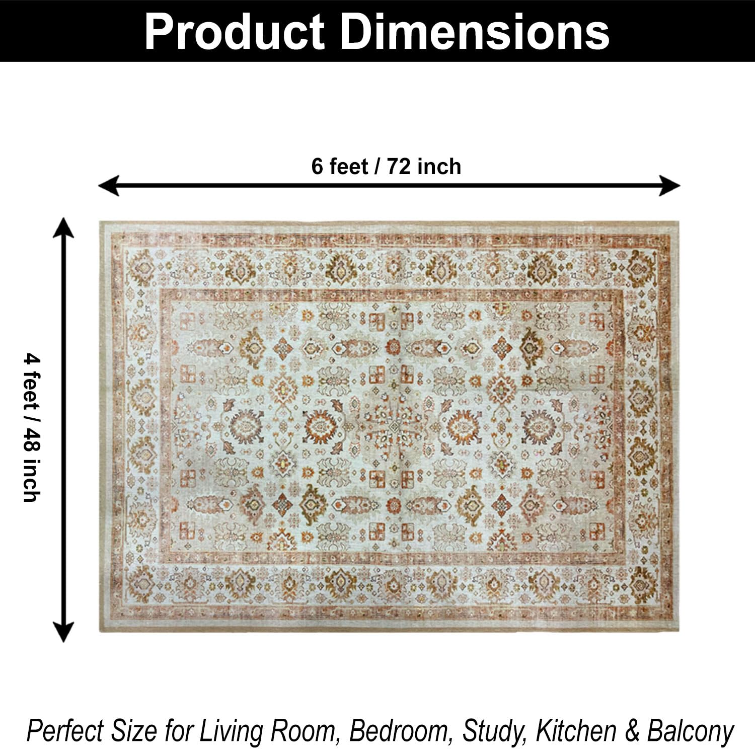 Polyester Golden Dusk Carpet for Bedroom (4x6 Feet, Multicolor)