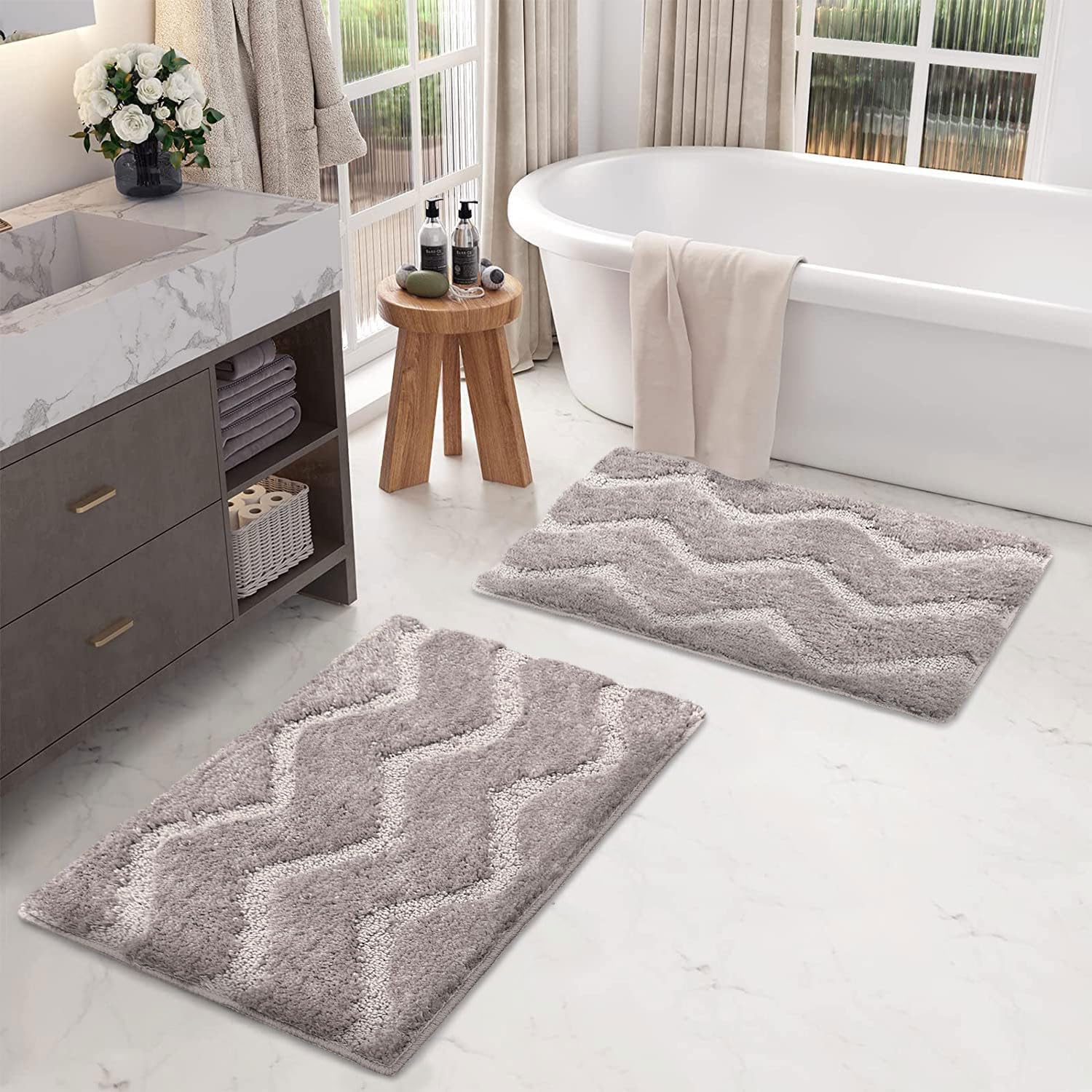 Scotland Waves Bathmat Pack Of 2 (38x58 cm , Grey)