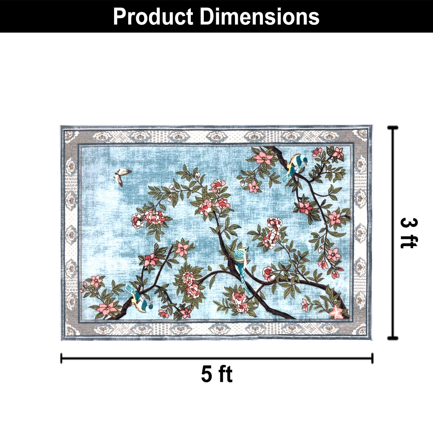 Polyester Printed Handmade Carpet Birds kingdom (3X5 Feet Multicolour)