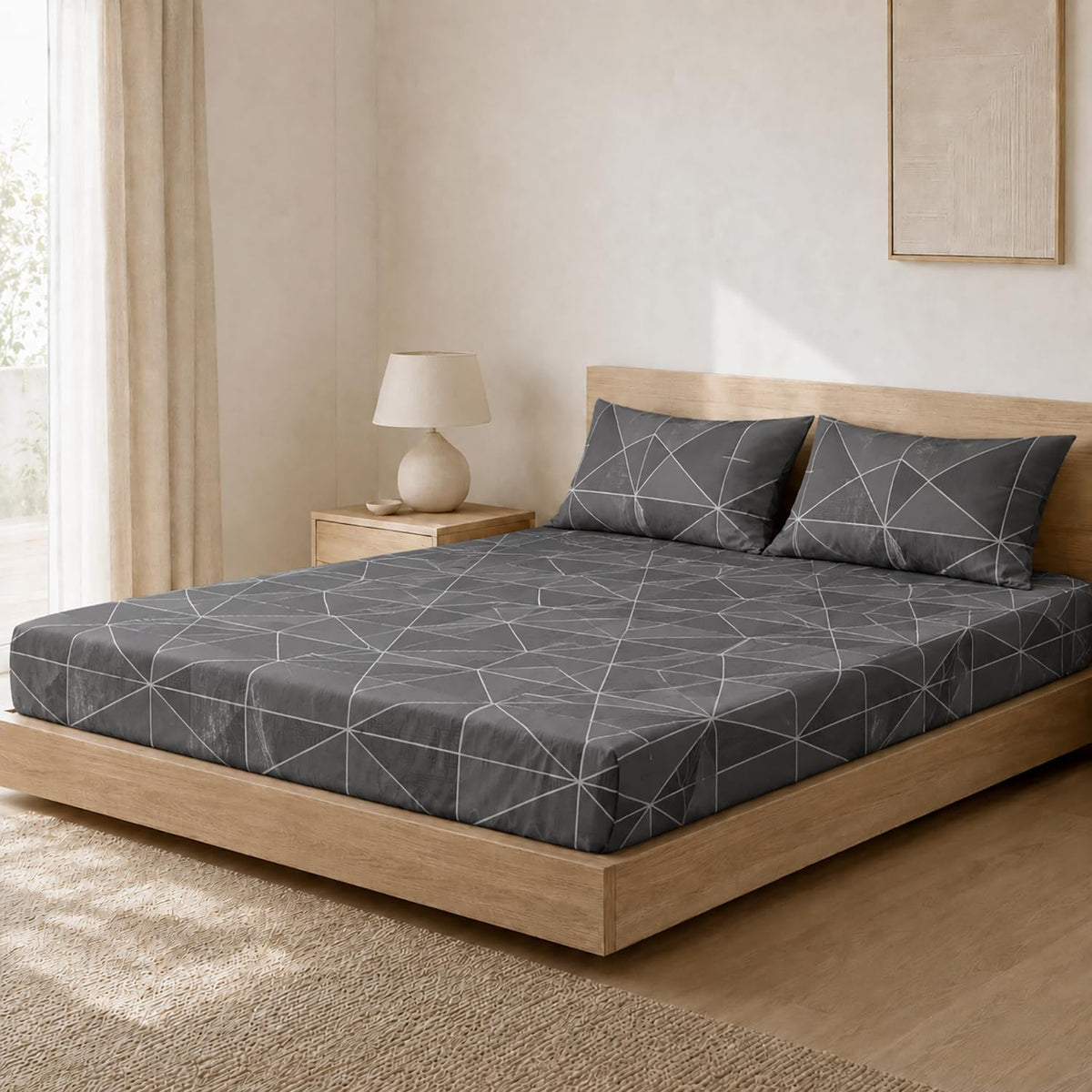 Double Bedsheet with 2 Pillow Covers Premium 240 TC 100% Cotton Feel King Size ( Grey 108x108 inch )