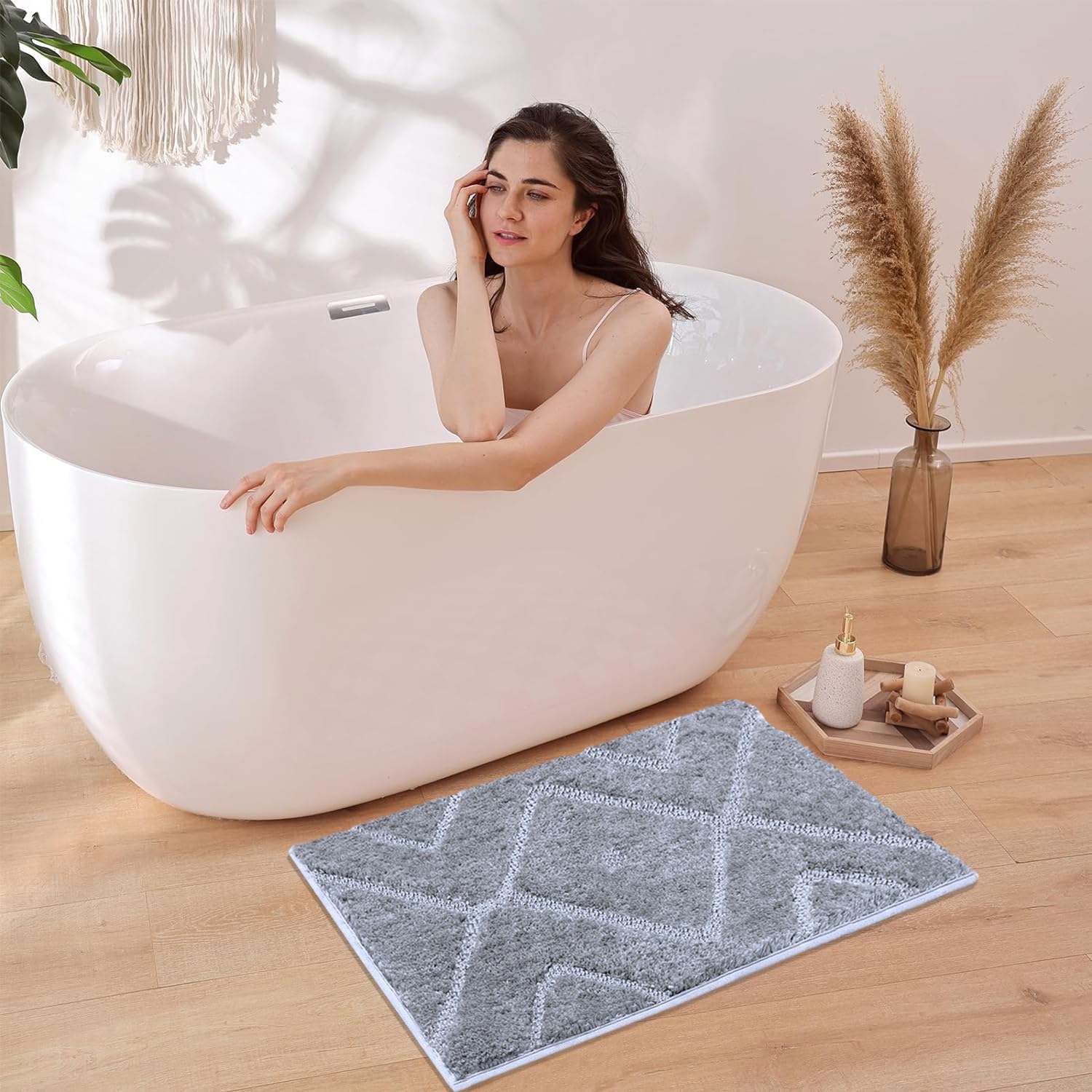Bath Mat Classic Diamond Microfiber 2200 GSM (40x60 cm, Grey)
