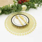 LUXE HOME INTERNATIONAL PVC Vinyl Metallic Table Round Placemats for Dining Table Gold, Heat Resistant & Waterproof | Easy to Clean Decorative Dining Mats - (Set of 2) ST055TJ-3MJ