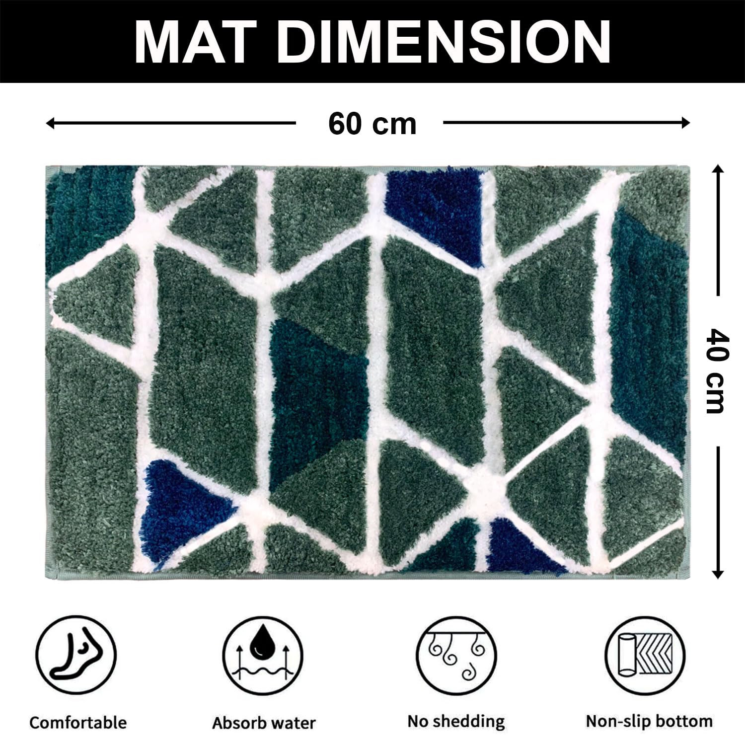 Macau Trangle Bath Mat (40x60 cm,Green)