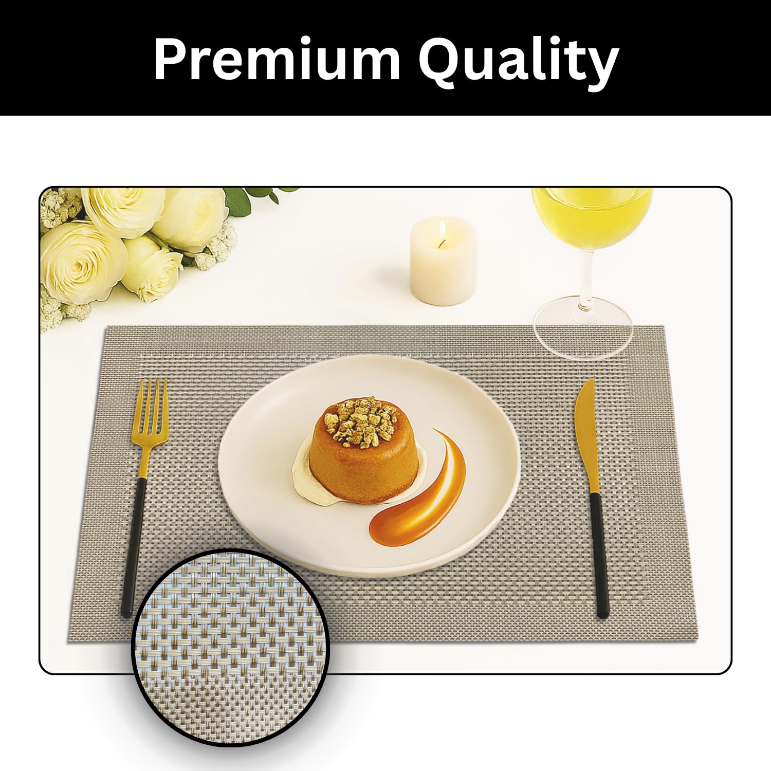 Dining Table Placemat Set of 4 (30x45 CM Golden)