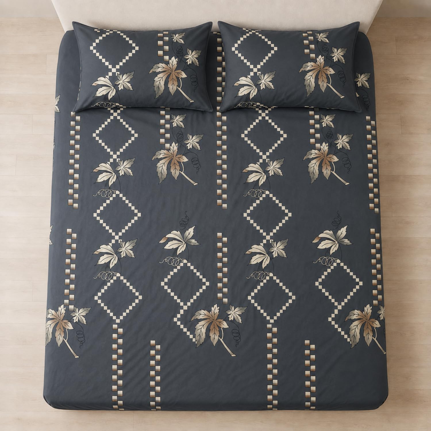 Double Bedsheet with 2 Pillow Covers 220 TC 100% Cotton Feel ( King Size Charcoal 90x100inch )