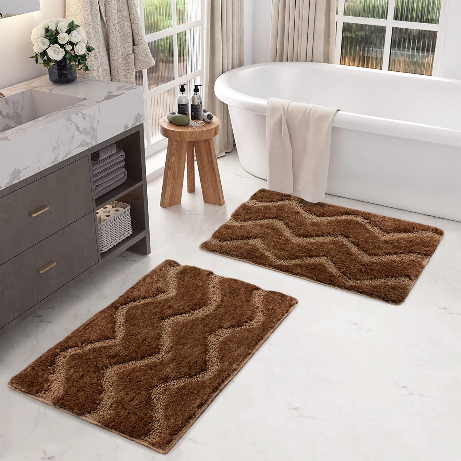 Scotland Waves Bathmat Pack Of 2 (38x58 cm , Sea Coffee)