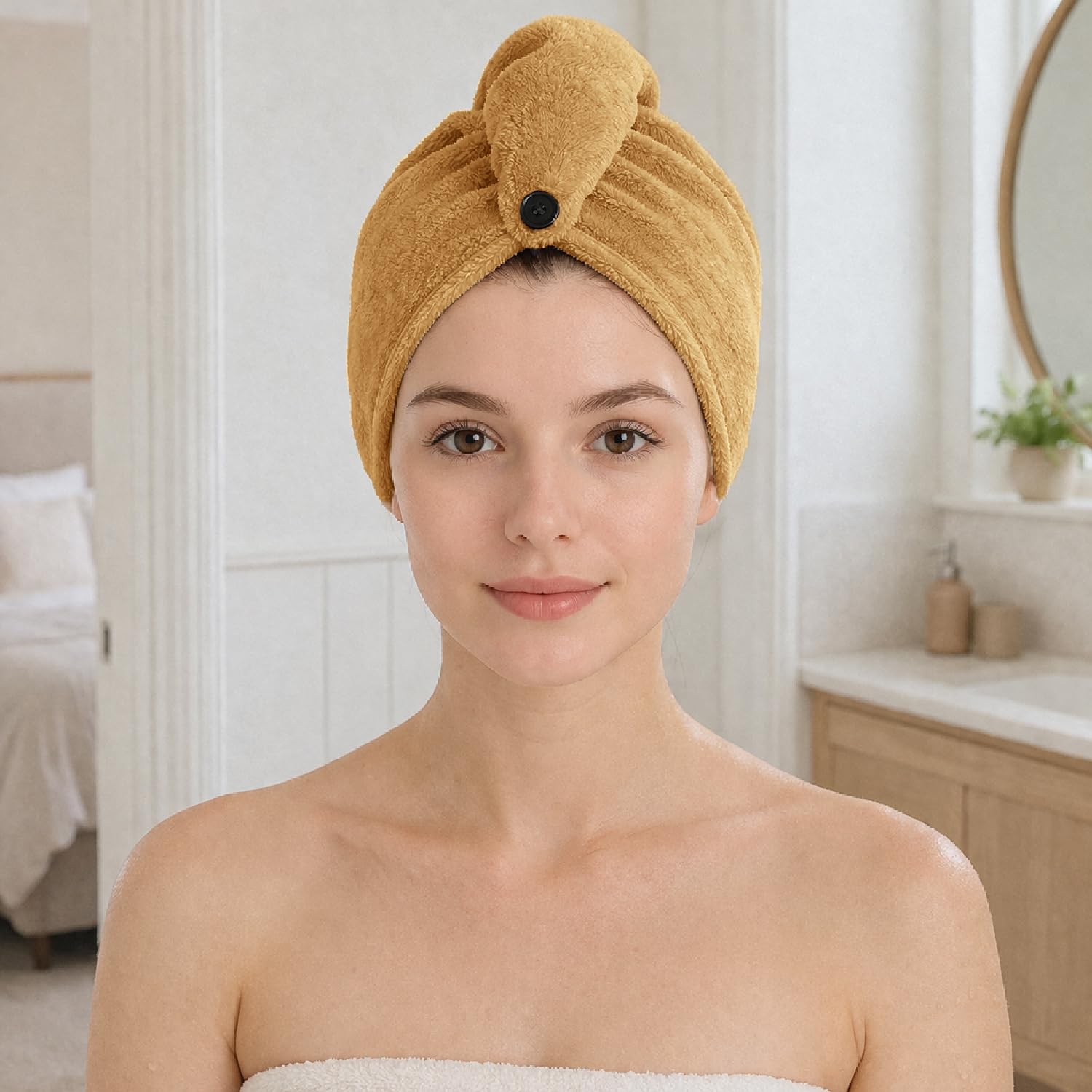 Microfibre Hair Towel Wrap for Women and Men ( 23x63.5 cm, Beige)
