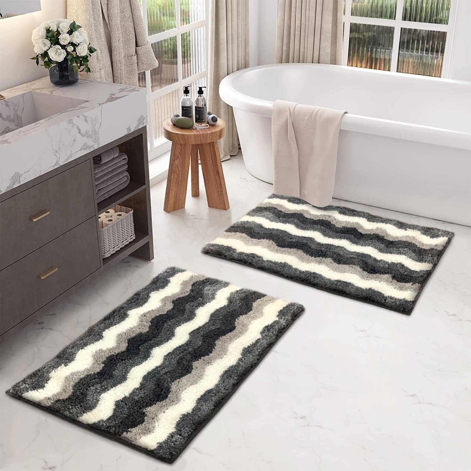 Birmingham Bathmat for Bathroom Pack of 2 (38x58 cm Grey)