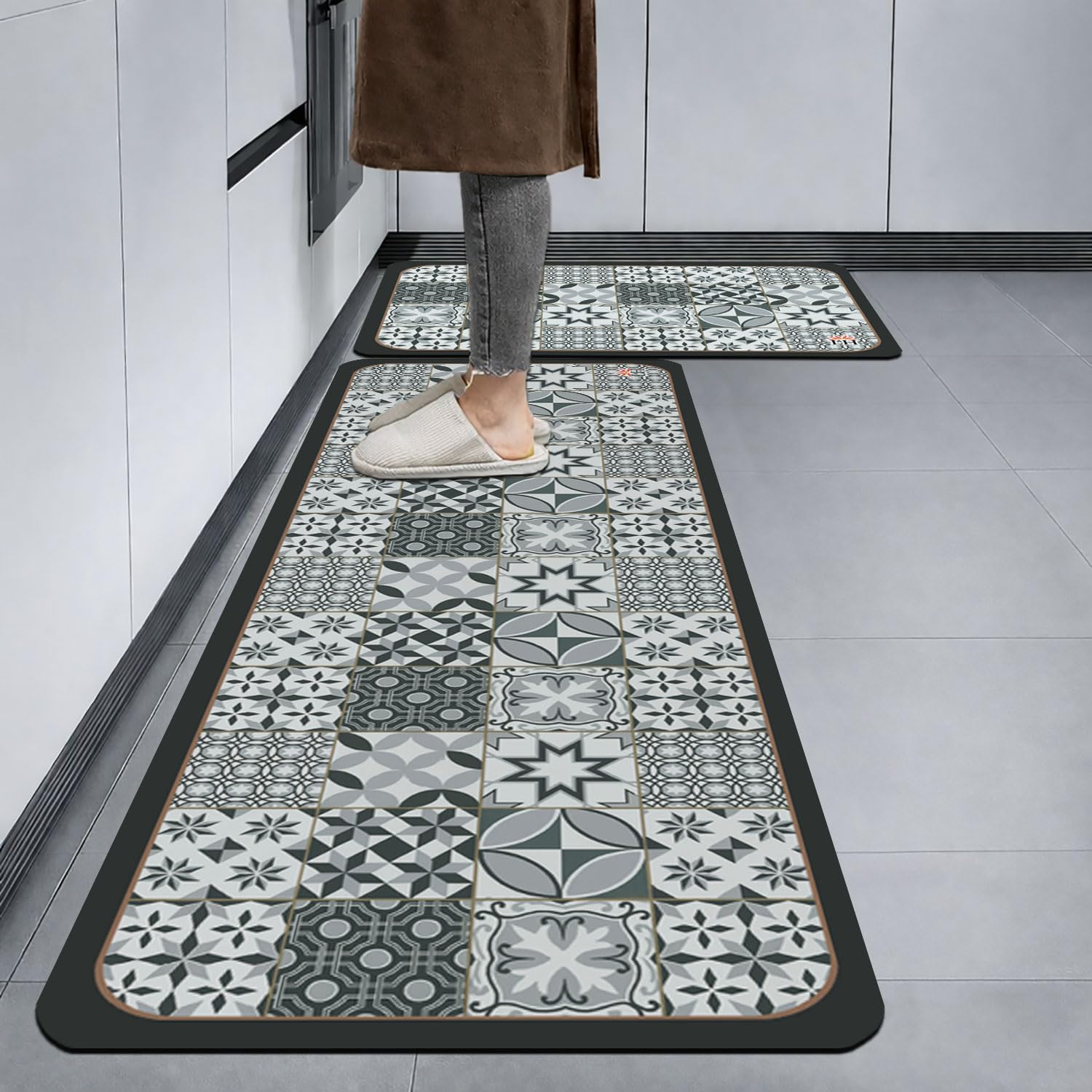 Kitchen Mat Combo  (116x36 & 58x36 cm,Grey)