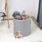 Large Round Fabric Storage Basket with Bamboo Handles (45L x 45W x 50H cm ,Grey )