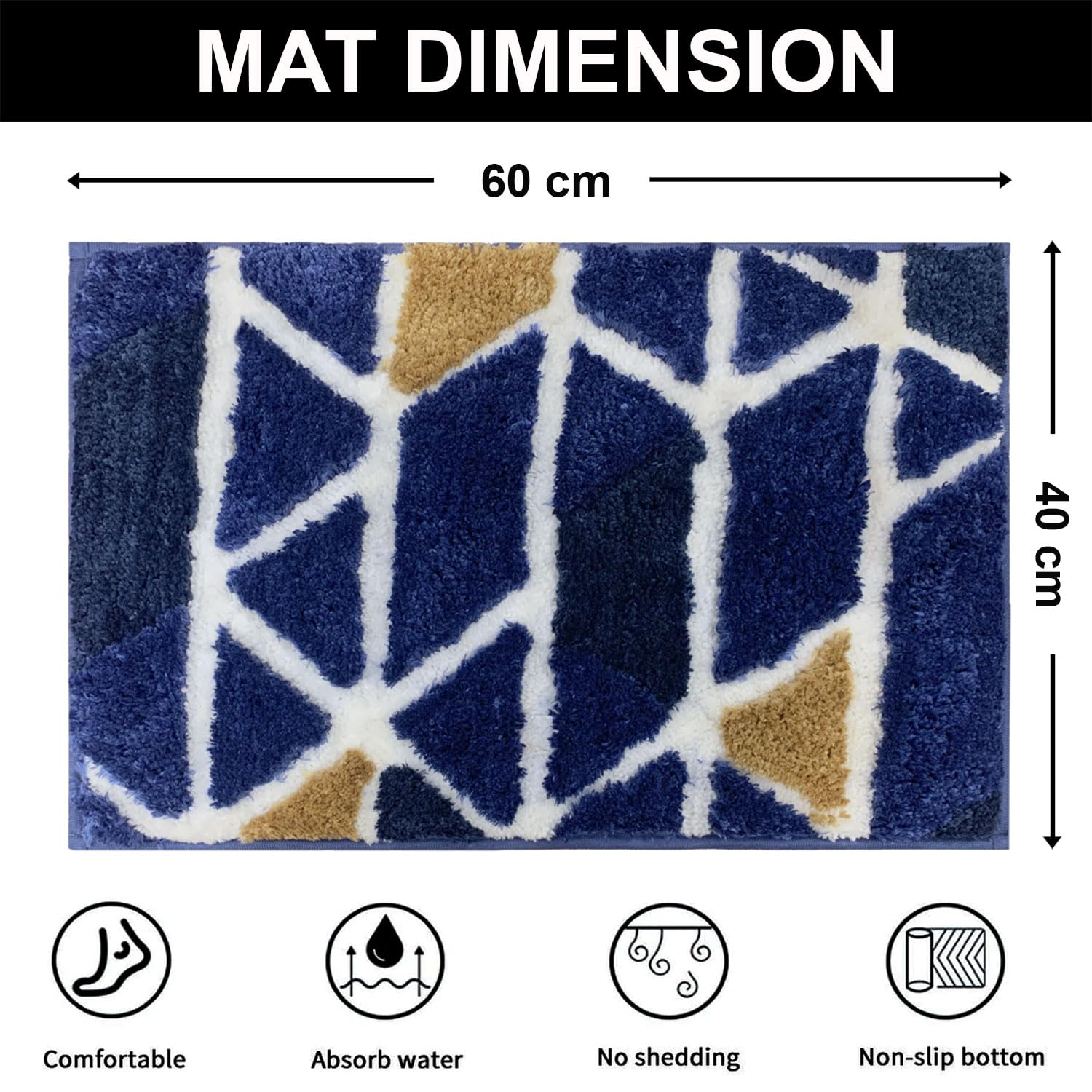 Macau Trangle Bath Mat (40x60 cm,Blue)