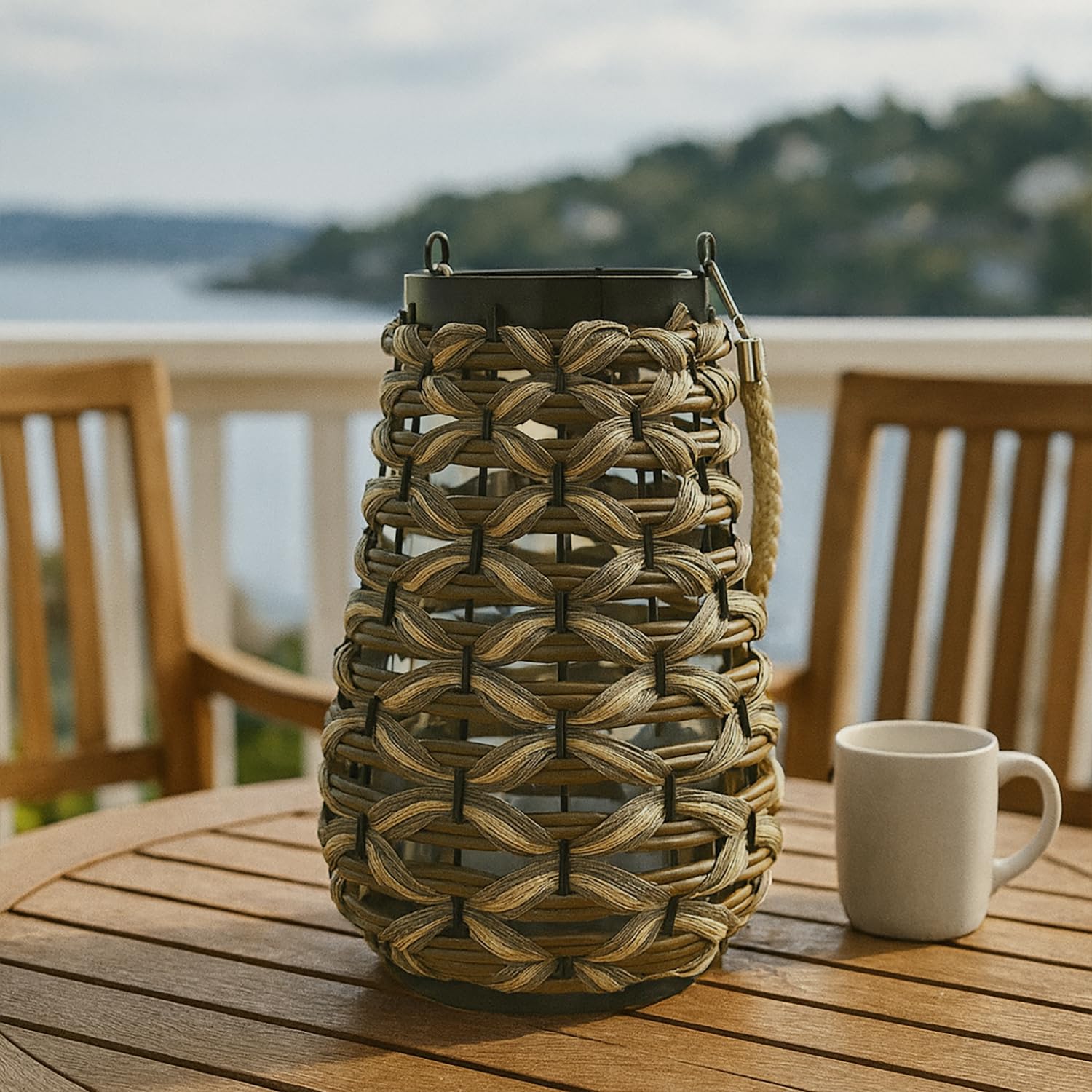 Bamboo Woven Lantern With Handle ( 32x20x20 cm ) Brown