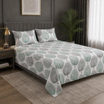 Double Bedsheet with 2 Pillow Covers 220 TC 100% Cotton Feel ( King Size Teal&Grey 90x100inch )
