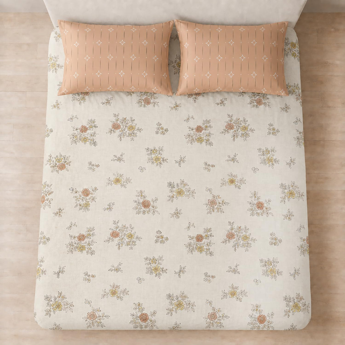 Double Bedsheet with 2 Pillow Covers 220 TC 100% Cotton Feel ( Cream , 90x100inch )
