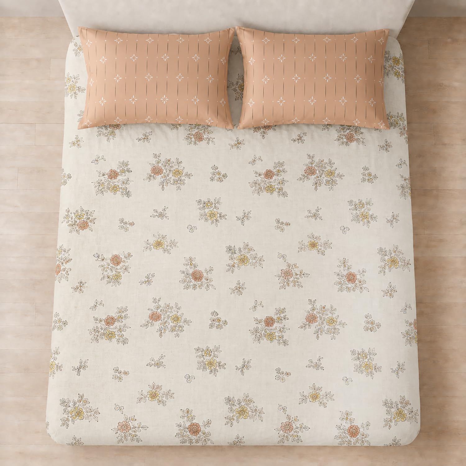 King Size Double Bedsheet with 2 Pillow Covers Premium Petal Spring Printed 90x100inch