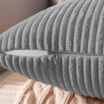 Corduroy Cushion Cover Super Soft (16x16 Inch, Grey)