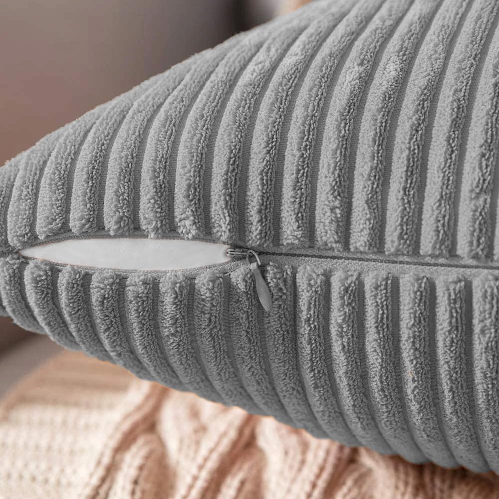 Corduroy Cushion Cover Super Soft (16x16 Inch, Grey)