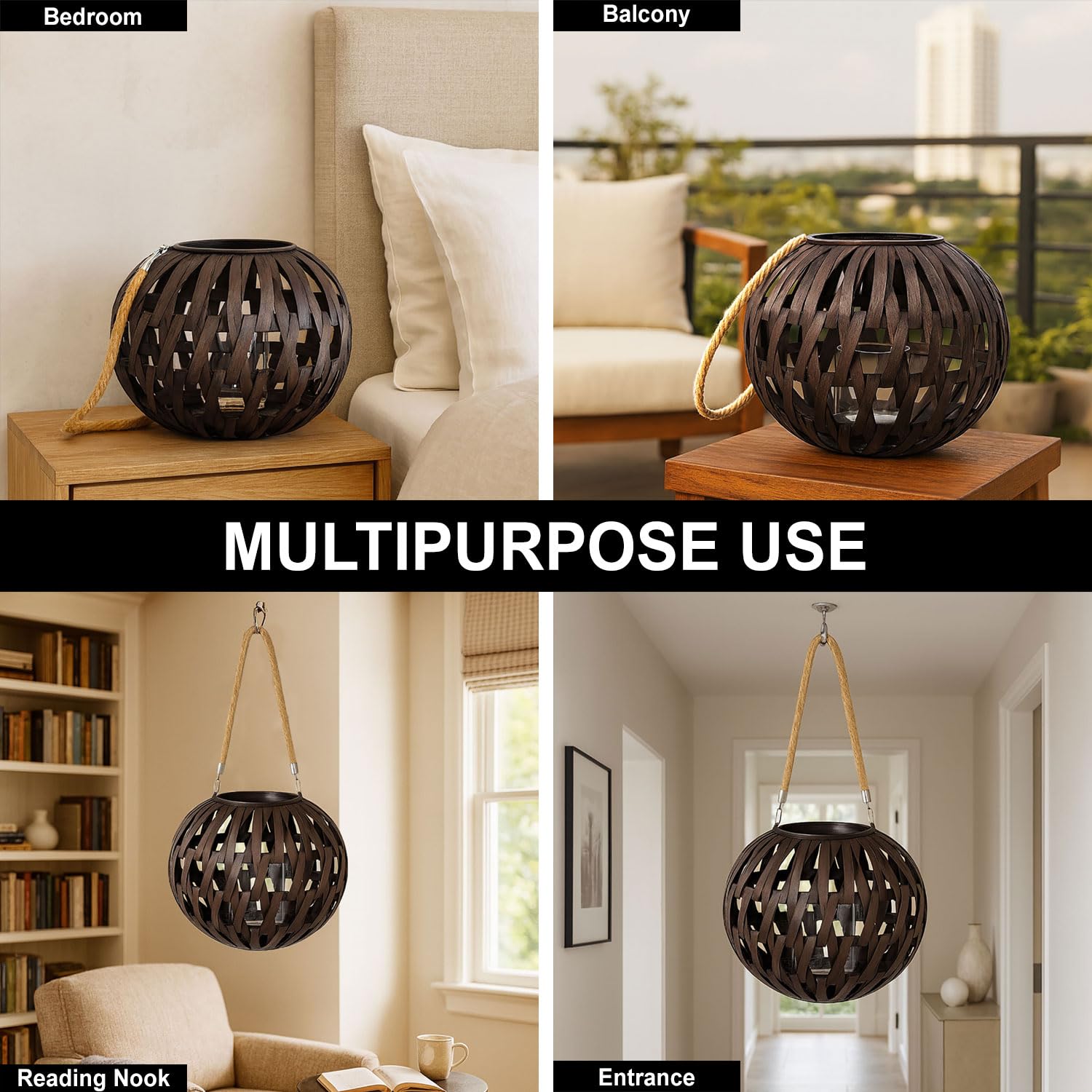Hanging Bamboo Lamps for Living Room ( 27x36x36 cm ) Cocoa