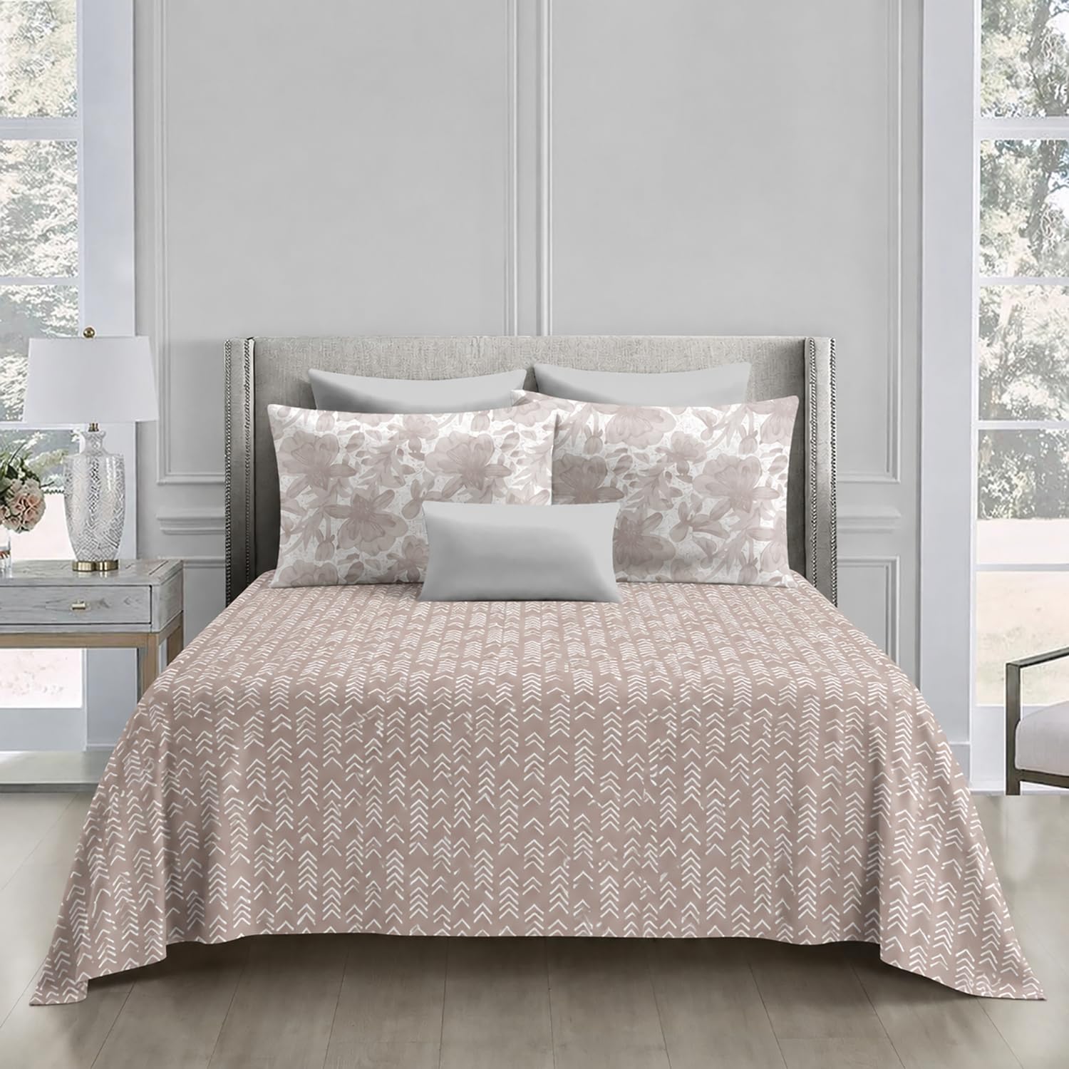 Double Bedsheet with 2 Pillow Covers Premium 240 TC 100% Cotton Feel (  108x108inch , Taupe )