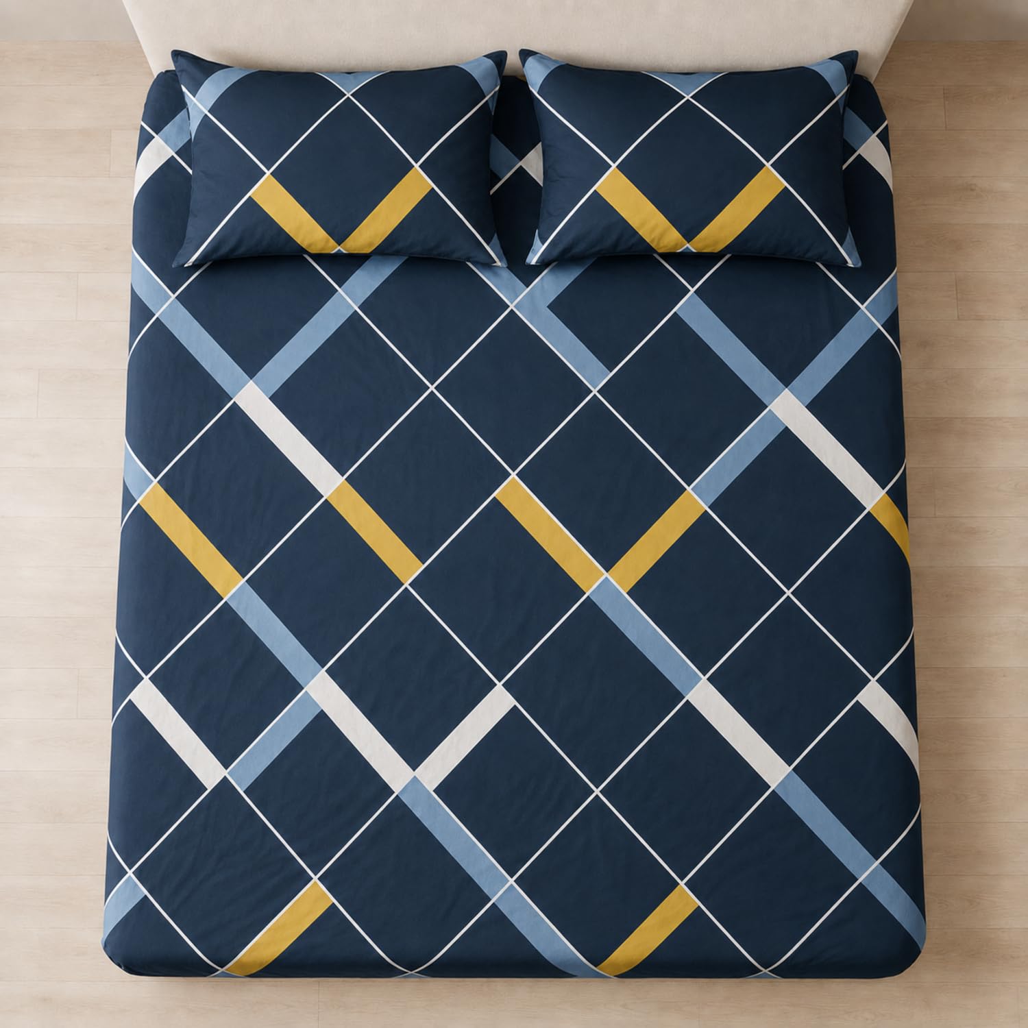 King Size Double Bedsheet with 2 Pillow Covers 220 TC 100% Premium Geo Lines Printed  90x100 inch