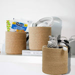 Jute Round Baskets For Storage Set of 3 (Brown, 6"X6")
