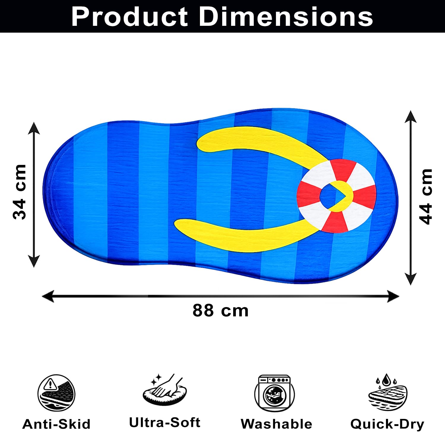 3D Bath Mat Slipper Shaped (Blue, 44x88 cm)