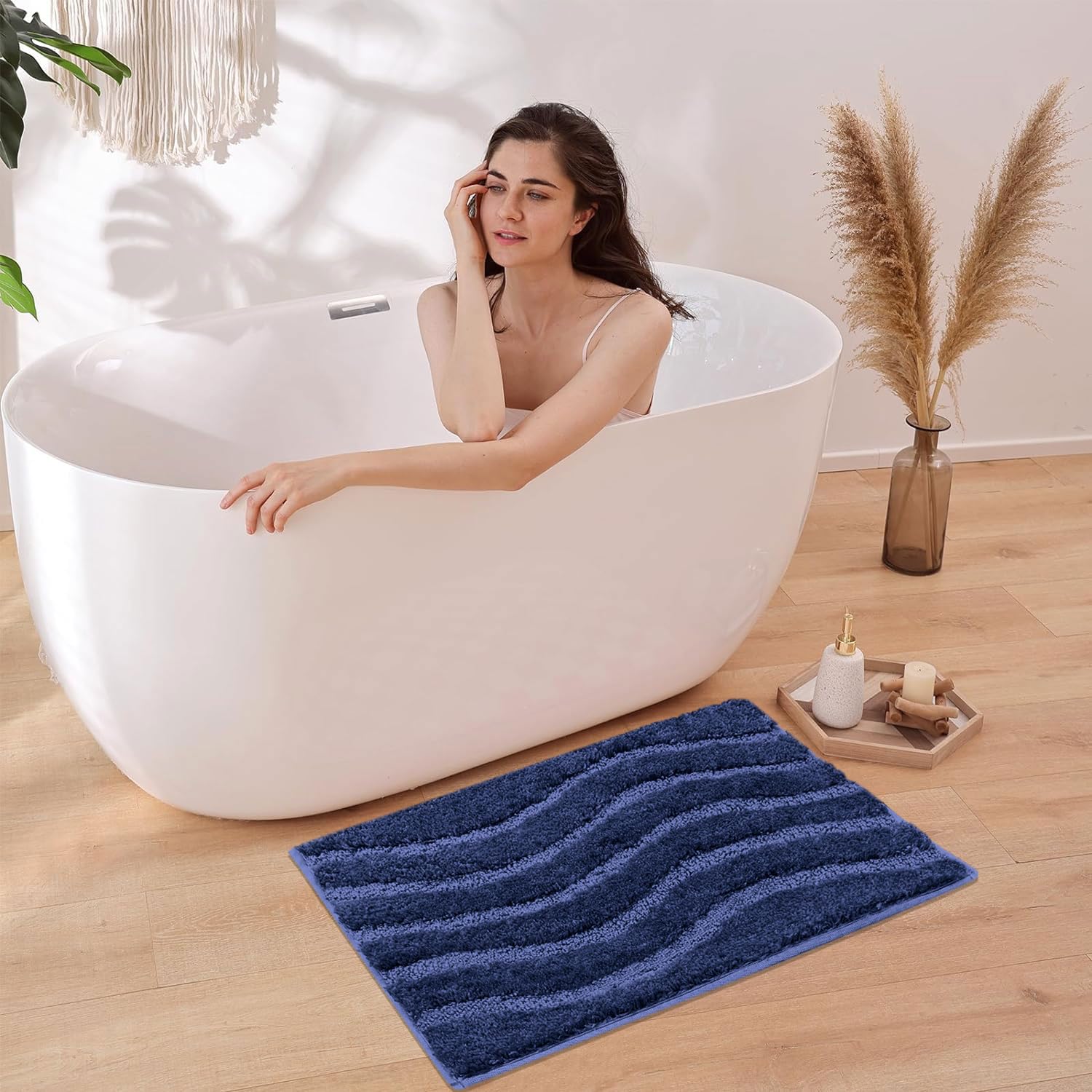 Bath Mat Classic Waves Microfiber 2200 GSM (40x60 cm, Blue)