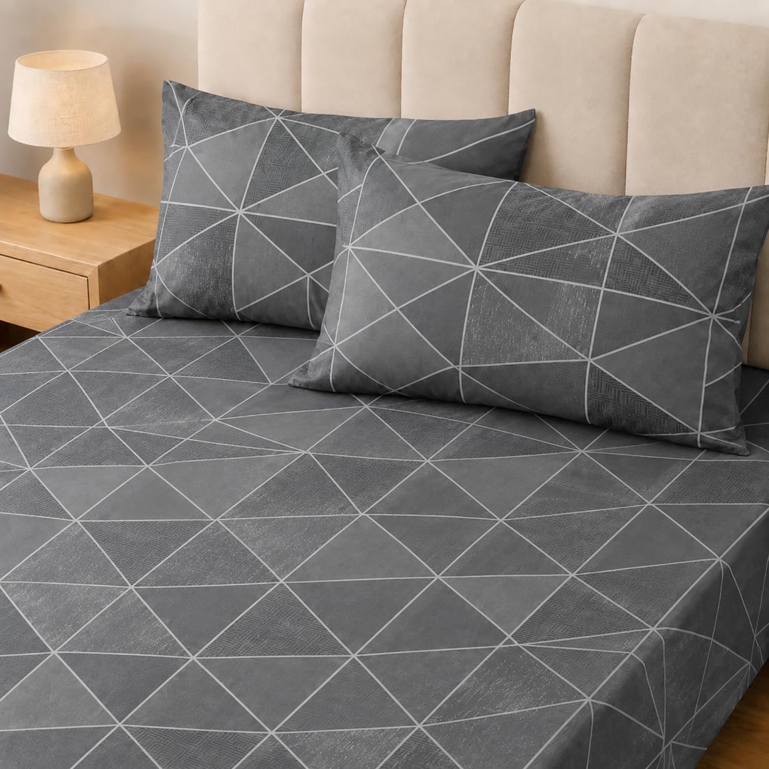 Double Bedsheet with 2 Pillow Covers Premium 240 TC 100% Cotton Feel ( King Size Grey Color 108x108 inch )