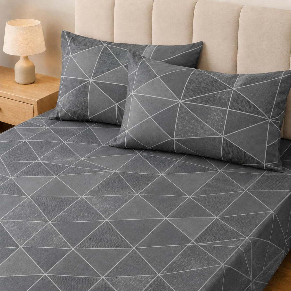 Double Bedsheet with 2 Pillow Covers Premium 240 TC 100% Cotton Feel King Size ( Grey 108x108 inch )