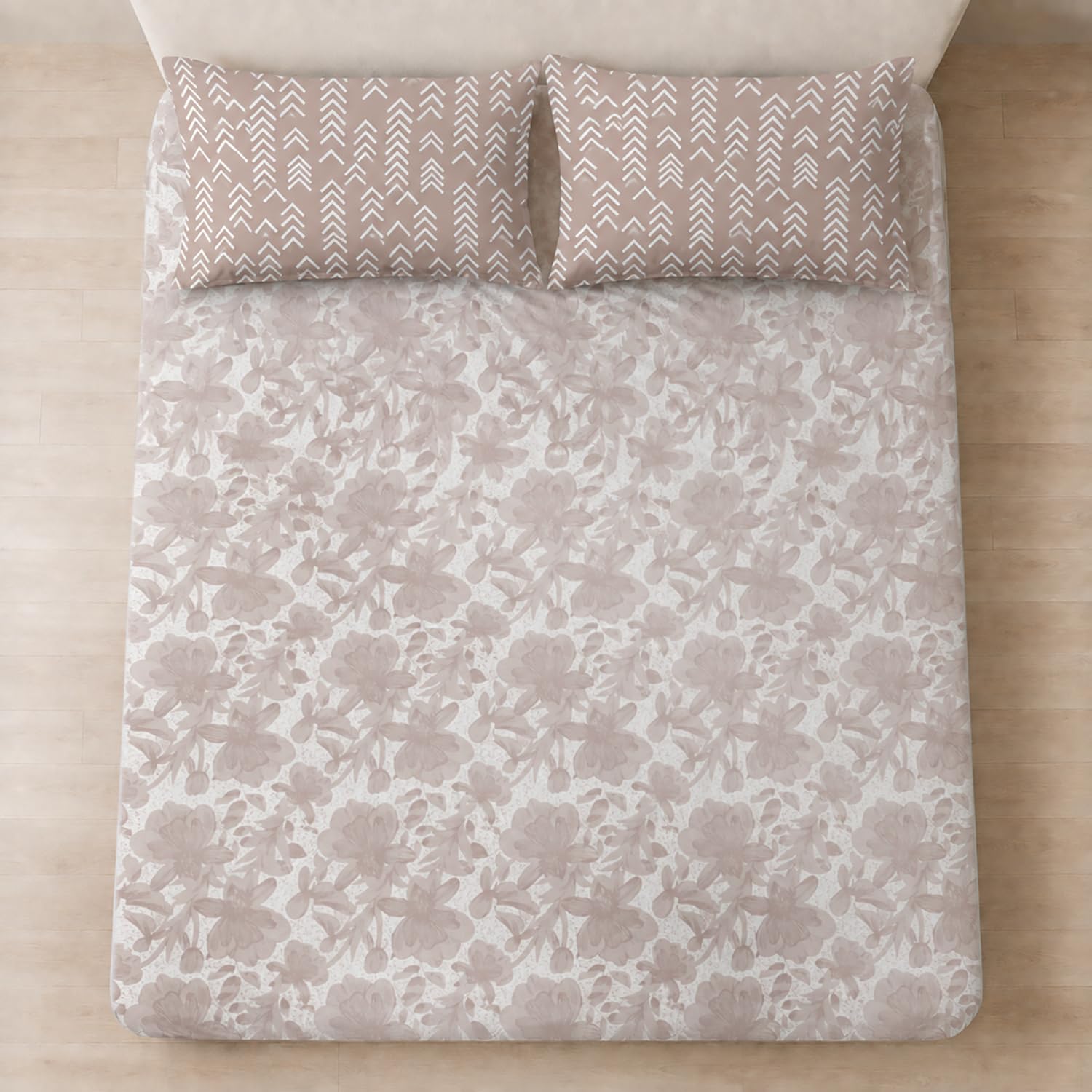 Double Bedsheet with 2 Pillow Covers Premium 240 TC 100% Cotton Feel King Size ( Taupe 108x108 inch )