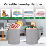 Large Round Fabric Storage Basket with Bamboo Handles (45L x 45W x 50H cm ,Grey )