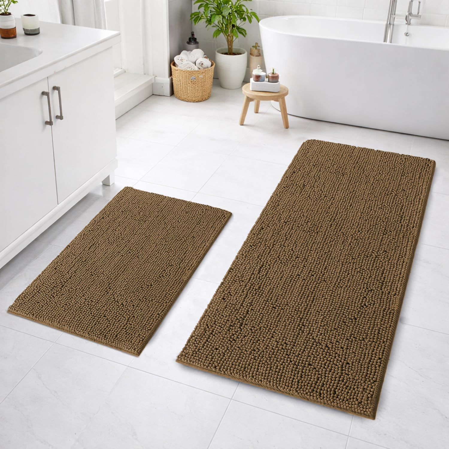 Chenille Microfiber Bath Mats Pack of 2 (45x75cm 60x120cm Chocolate)