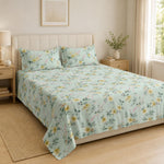 Double Bedsheet with 2 Pillow Covers 220 TC 100% Cotton Feel ( Green , 90 x 100 inch )