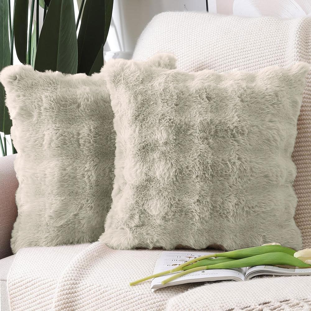 Rabbit Fur Bubble Cushion Cover - Pack of 2(Taupe, 16x16 Inch)