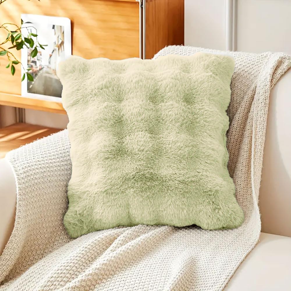 Rabbit Fur Bubble Cushion Cover (16x16 Inch Lime )