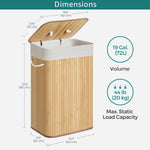 Stripe Bamboo Laundry Basket with Lid (Natural, 40x30x60 cm)