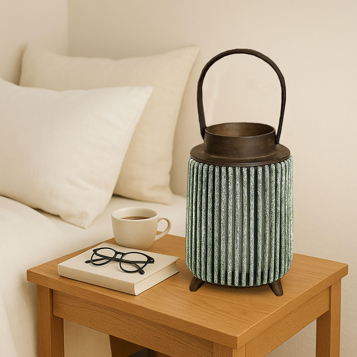 Bamboo Woven Lantern With Handle ( 26x17x17 cm ) Seige