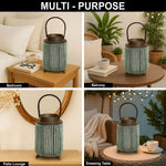 Bamboo Woven Lantern With Handle ( 26x17x17 cm ) Seige